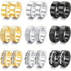 9 pares de aros de acero inoxidable 316L con clip para hombres y mujeres, con clips para la oreja empedrados con CZ