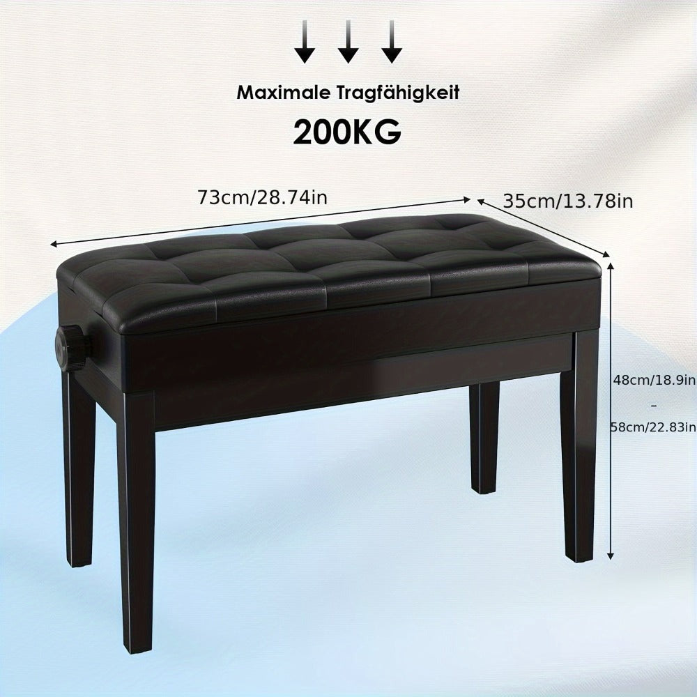 Banco para instrumento de teclado, Banco para piano, Altura ajustable 48-58 cm, Banco para piano con espacio de almacenamiento, Cojín de cuero sintético, Capacidad de carga hasta 150 kg, Banco multifuncional, Se puede utilizar como taburete de vestir, tab
