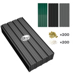 22 piezas de láminas trapezoidales de acero galvanizado de alta resistencia con tornillos y 200 clavos - Paneles de metal corrugado para techos, revestimiento de paredes, vallas, cobertizos y estructuras al aire libre (Negro/Gris, 108x42.6cm, 0.25mm) - Fá