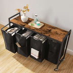 Gris y Negro, Marrón Rústico y Negro, Clasificador de Ropa 4 Secciones, Cesto de Ropa, Cesta de Ropa con Ruedas, 4 × 10.5 Gal (39.8L), Carro Rodante, Bolsas de Lona Oxford Extraíbles y Desmontables, Canastas de Ropa