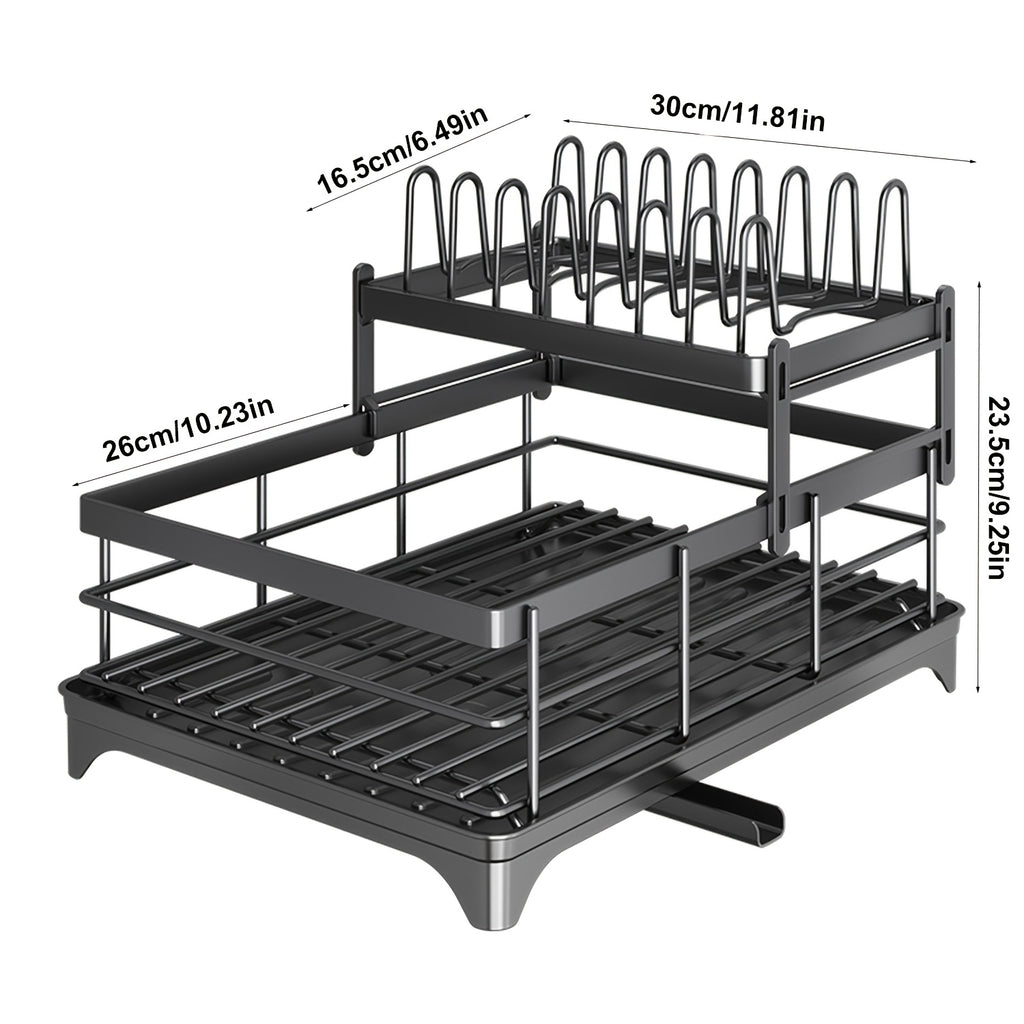 Escurridor de platos grande con bandeja de drenaje, escurridor de platos de acero al carbono para encimera de cocina, escurridor de platos extraíble, organizador y almacenamiento de cocina (negro, blanco)