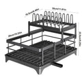 Escurridor de platos grande con bandeja de drenaje, escurridor de platos de acero al carbono para encimera de cocina, escurridor de platos extraíble, organizador y almacenamiento de cocina (negro, blanco)