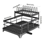 Escurridor de platos grande con bandeja de drenaje, escurridor de platos de acero al carbono para encimera de cocina, escurridor de platos extraíble, organizador y almacenamiento de cocina (negro, blanco)