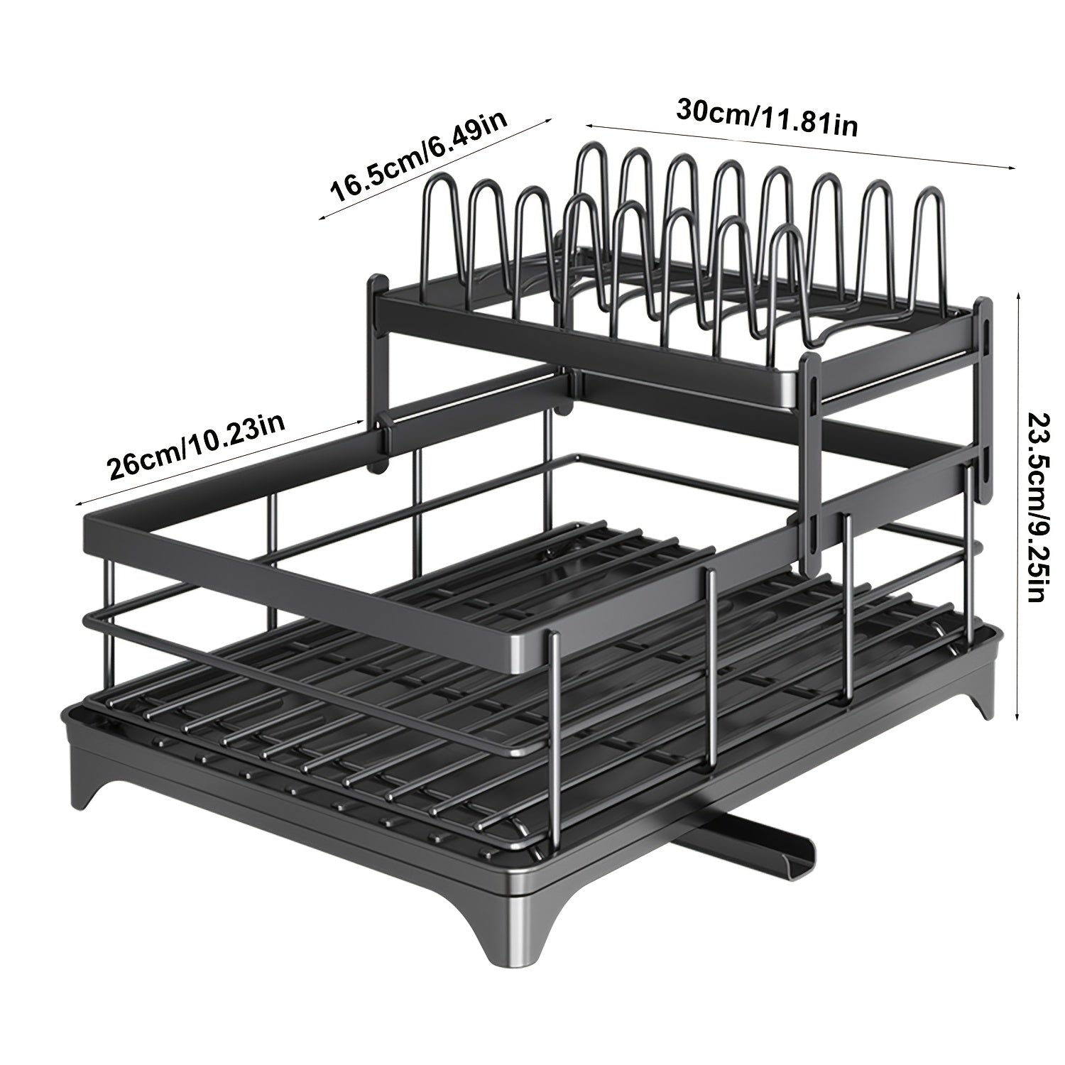 Escurridor de platos grande con bandeja de drenaje, escurridor de platos de acero al carbono para encimera de cocina, escurridor de platos extraíble, organizador y almacenamiento de cocina (negro, blanco)