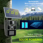 Cámara de Rastreo WiFi Solar - Cámara Recargable con Batería Integrada 5000mAh - 4K 64MP para Monitoreo y Observación del Medio Ambiente, Visión Nocturna, Compatible con Tarjeta de Memoria hasta 64GB e IP67 a Prueba de Agua (Versión sin Wifi)