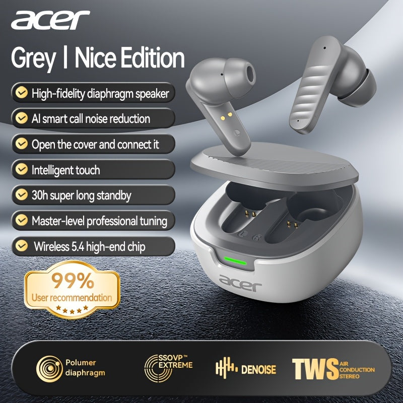 Auriculares Bluetooth | [Acer 2026 Nuevo] Auriculares inalámbricos TWS con graves potentes, llamadas estéreo, cancelación de ruido, duración