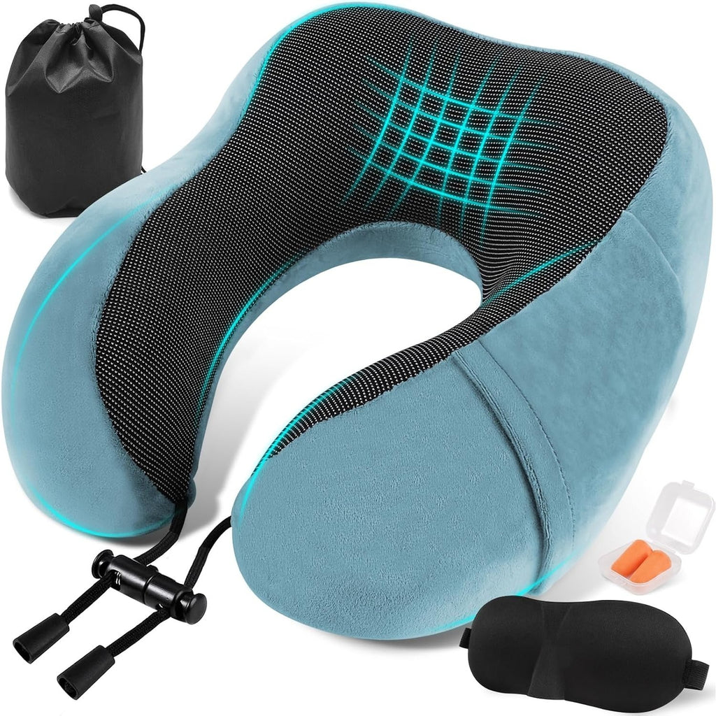 Una Almohada Cervical Ergonómica en Forma de U con Bolsa de Almacenamiento, Espuma de Memoria con Tecnología de Rebote Lento, Funda Lavable a Máquina, Ligera y Portátil para Avión, Oficina y Hogar, Apoya Cuello y Cabeza, Ideal para Siestas, Lectura y Ver