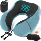 Una Almohada Cervical Ergonómica en Forma de U con Bolsa de Almacenamiento, Espuma de Memoria con Tecnología de Rebote Lento, Funda Lavable a Máquina, Ligera y Portátil para Avión, Oficina y Hogar, Apoya Cuello y Cabeza, Ideal para Siestas, Lectura y Ver