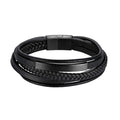Pulseras de Cuero Genuino Trenzado Multinivel con Hebilla Magnética para Hombres - Estilo Punk