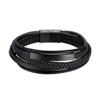 Pulseras de Cuero Genuino Trenzado Multinivel con Hebilla Magnética para Hombres - Estilo Punk