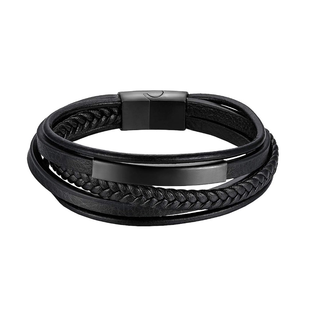 Pulseras de Cuero Genuino Trenzado Multinivel con Hebilla Magnética para Hombres - Estilo Punk