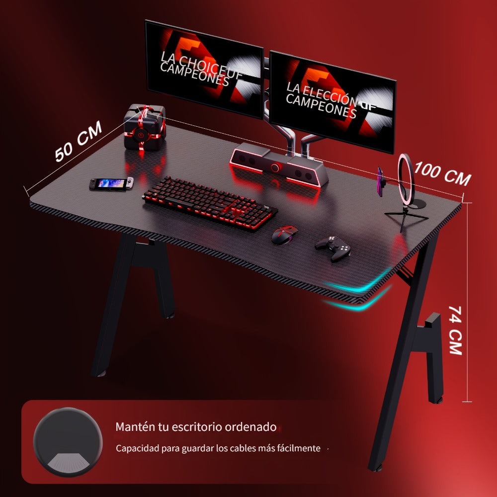 Escritorio Gaming en Forma de A de 101.6 cm, Escritorio de Fibra de Carbono y Diseño Ergonómico, Escritorios de Oficina con Almohadillas para los Pies, para Dormitorio en Casa, Negro