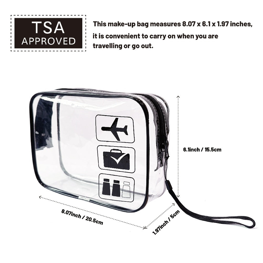 Neceser Transparente Aprobado por la TSA, Tamaño Cuarto para Equipaje de Mano en Aeropuertos, Diseño Transparente para Fácil Visualización, Ideal para Artículos de Cuidado de la Piel y Maquillaje, Equipaje de Mano para Aeropuerto | Aspecto Elegante | Adic