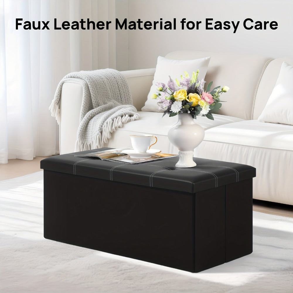 Taburete Plegable de Cuero con Doble Costura, Material de Cuero Fácil de Almacenar, Gran Capacidad de Carga Ideal para Sentarse, Taburete para Cambiar Zapatos en el Sofá, Banco de Almacenamiento, Banco Largo, Caja Taburete