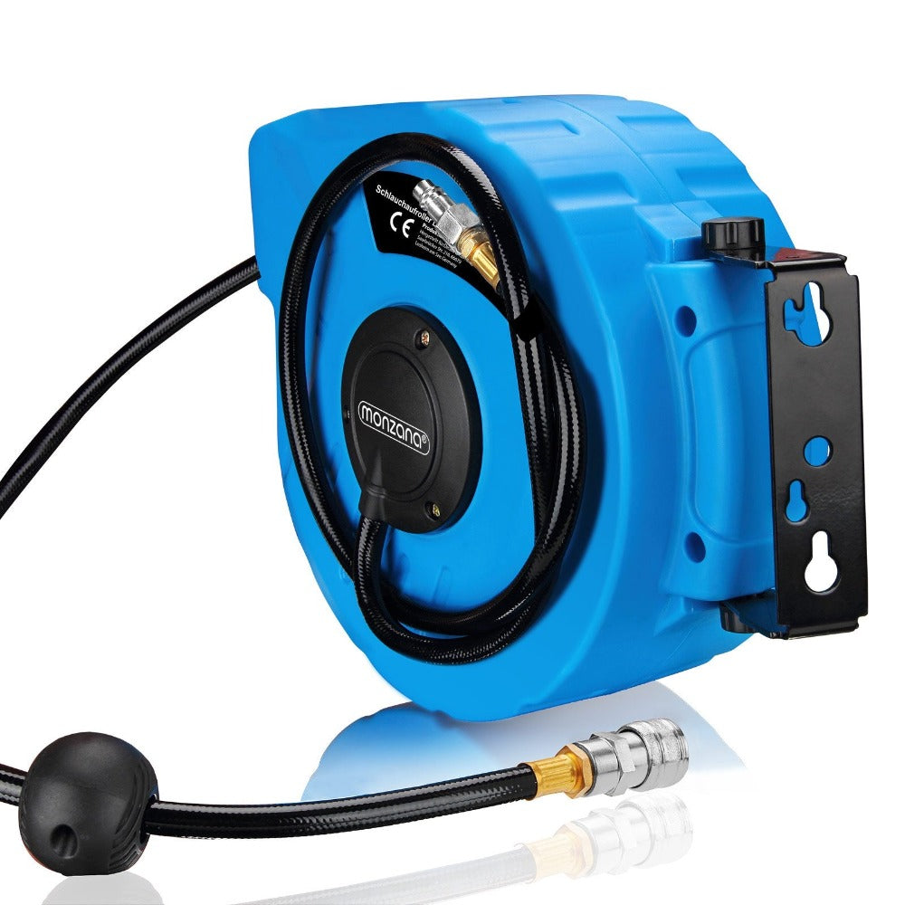 MONZANA® Manguera de Aire Reel 10M+1M Retroalimentación Automática Conexión 1/4" 12 Bar Ø12Mm Enroscador de Manguera Automático Montaje en Pared de Manguera de Aire
