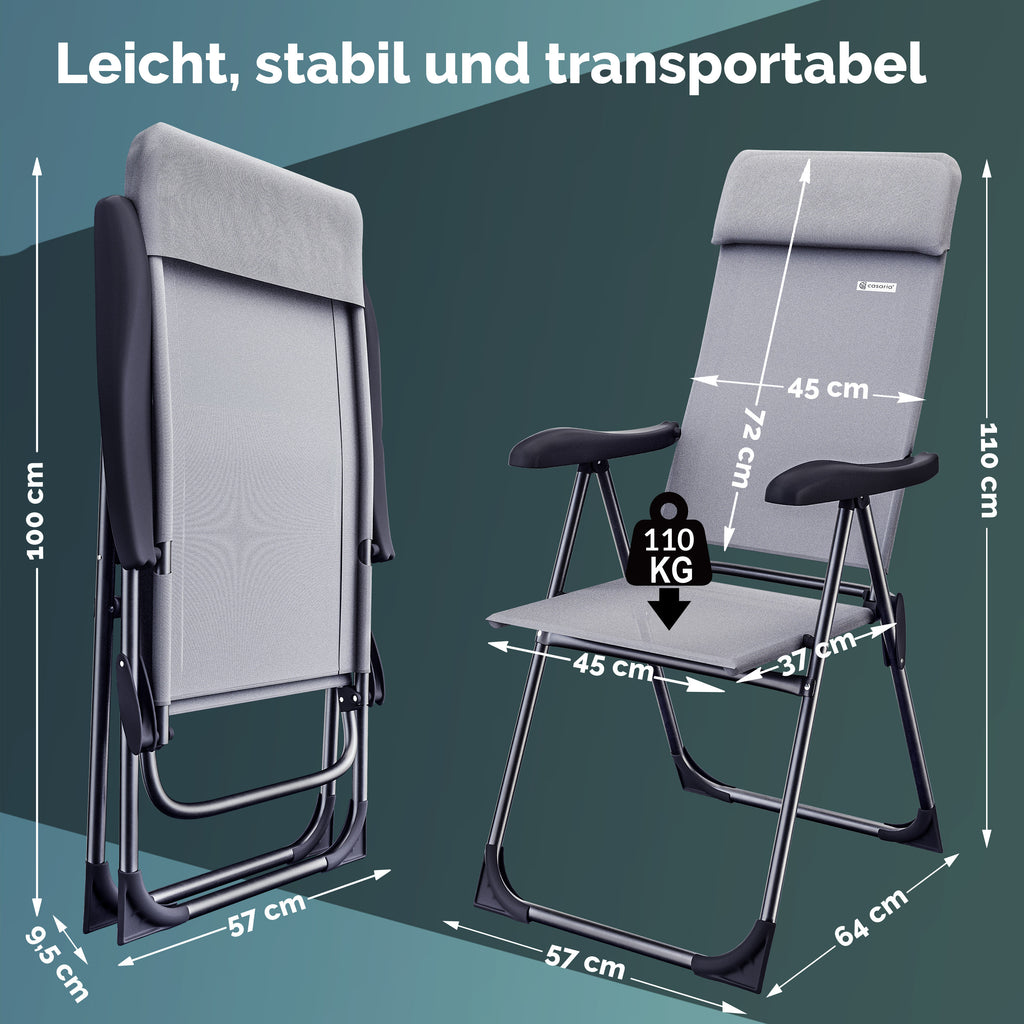 CASARIA® Sillas de Jardín Juego de 4 Plegables Ajustables en 7 Direcciones de Aluminio con Respaldo Alto Función Reclinable Silla de Camping Plegable para Balcón Silla Plegable Respaldo Alto
