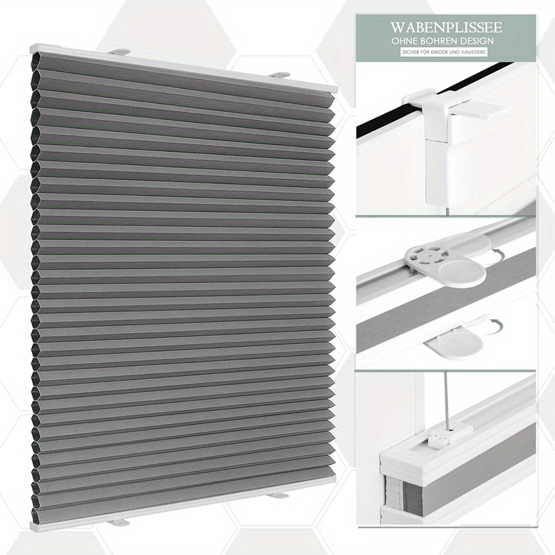 Sekey Cierre Panorámico de Panal sin Perforaciones - Blackout Total y Anti-espias, Estructura de Panal de Ahorro de Energía, Cálido en Invierno y Fresco en Verano. Sin Perforaciones, la Instalación a Presión es Fácil y Rápida. Adecuado para Dormitorio, Sa