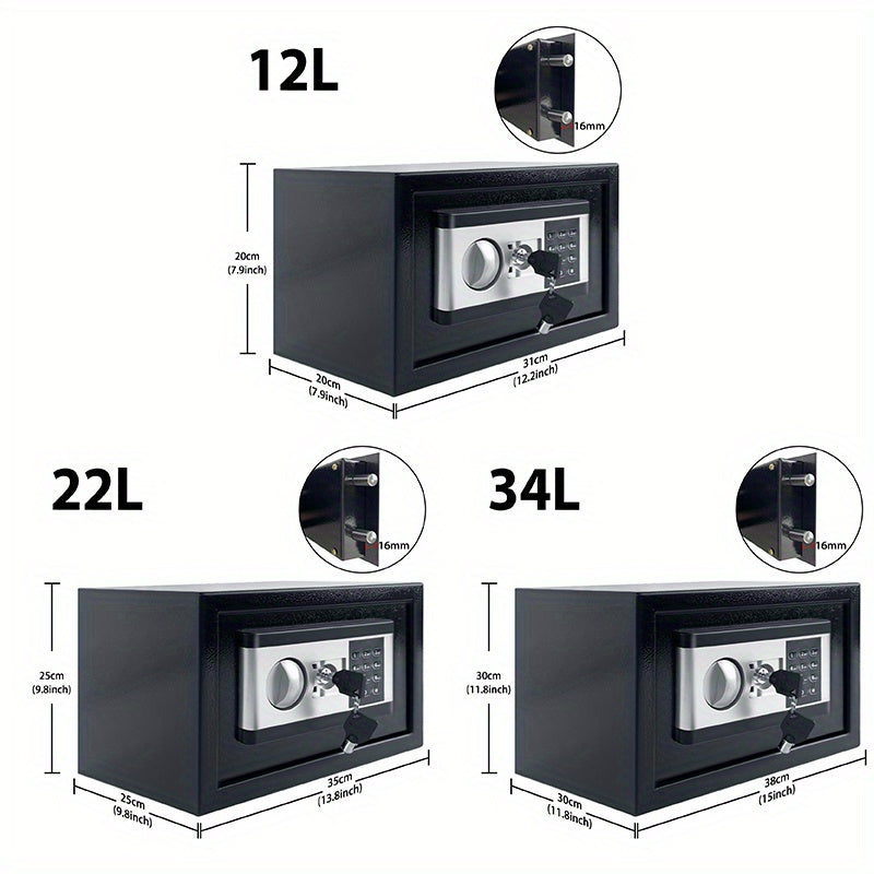 Caja fuerte | Caja Fuerte de Acero Pesado para Hogar y Oficina 12L/22L/34L con Teclado Electrónico e Inserción Clave, Gran Capacidad Montable en