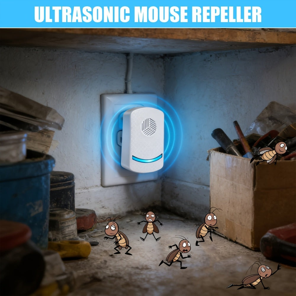 Juego Familiar de 4 piezas, Repelente Ultrasónico de Mosquitos de 6ª Generación, Enchufe EU, Tecnología Ultrasónica Inteligente, Repele Potentemente Ratones, Cucarachas, Mosquitos, Moscas y Otros Plagas, Adecuado para Entornos Interiores como Dormitorios,