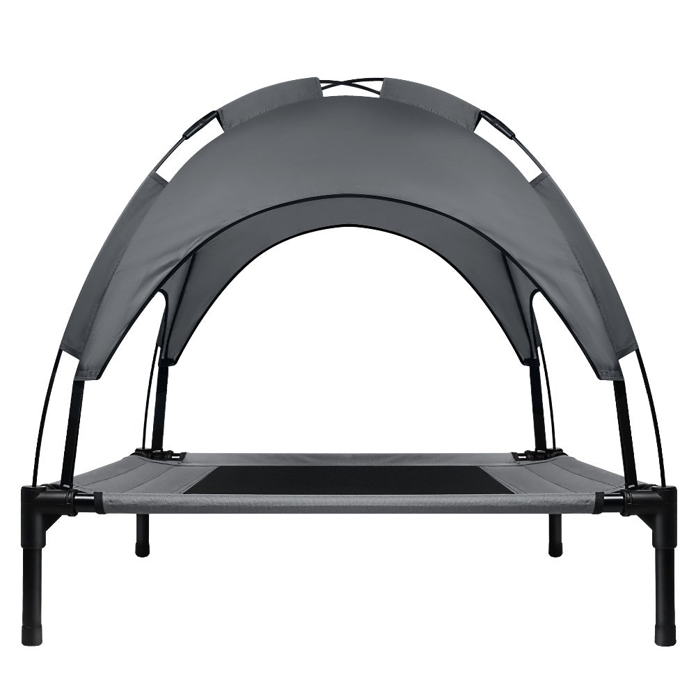 Cama para Perros con Dosel, Cama Elevada para Mascotas con Techo y Estructura de Hierro, Colchón para Dormir de Mascotas, Cama para Gatos, Gris, 76x61x76cm, 92x76x92cm, 122x92x102cm