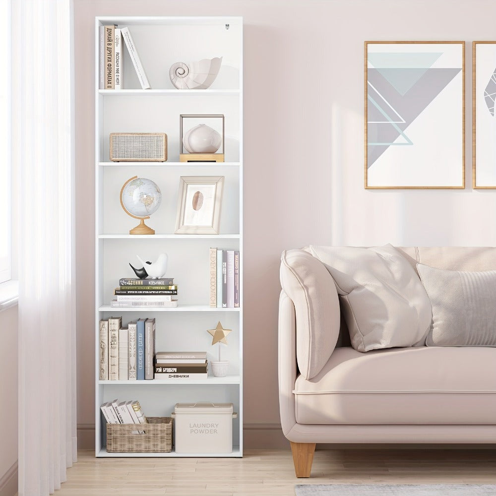 Estantería Ajustable de 6 Niveles | Estante de Almacenamiento Independiente Abierto, Estante de Partición, Adecuado para Oficina y Estudio, Roble Claro y Blanco, Dimensiones: 60x180x23.5 cm, Independiente, Requiere Montaje