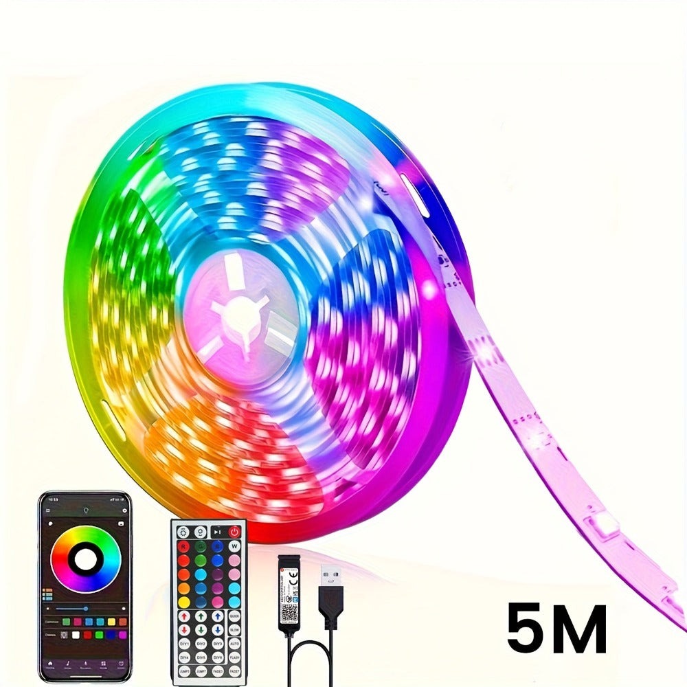 Tiras de luces LED inteligentes para dormitorio, luces LED RGB con control remoto y aplicación, luces decorativas para el hogar que cambian de color para fiestas en la habitación, tira de luces de decoración navideña, regalos de Acción de Gracias, decorac