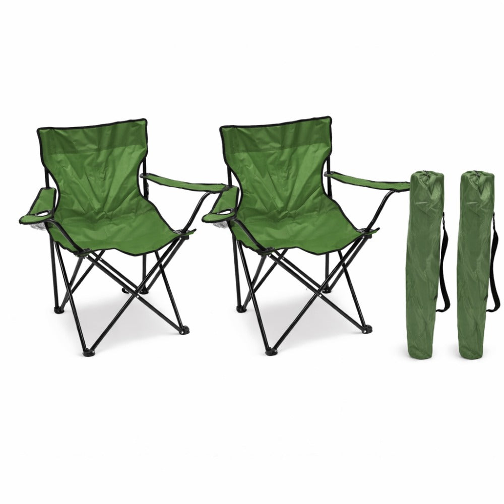 Pack de 2 Sillas de Camping Plegable, Silla Portátil Resistente para Exterior, Jardin, Playa, Terraza, Con Reposabrazos, Fácil Transporte 80x45x80cm