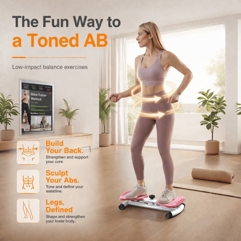 Equipo de fitness giratorio de cintura para uso doméstico, quemador de grasa abdominal, equipado con bandas de resistencia, tabla de ejercicios silenciosa y antideslizante para entrenamiento de core, piernas y glúteos (capacidad de peso 136 kg - rosa - mo