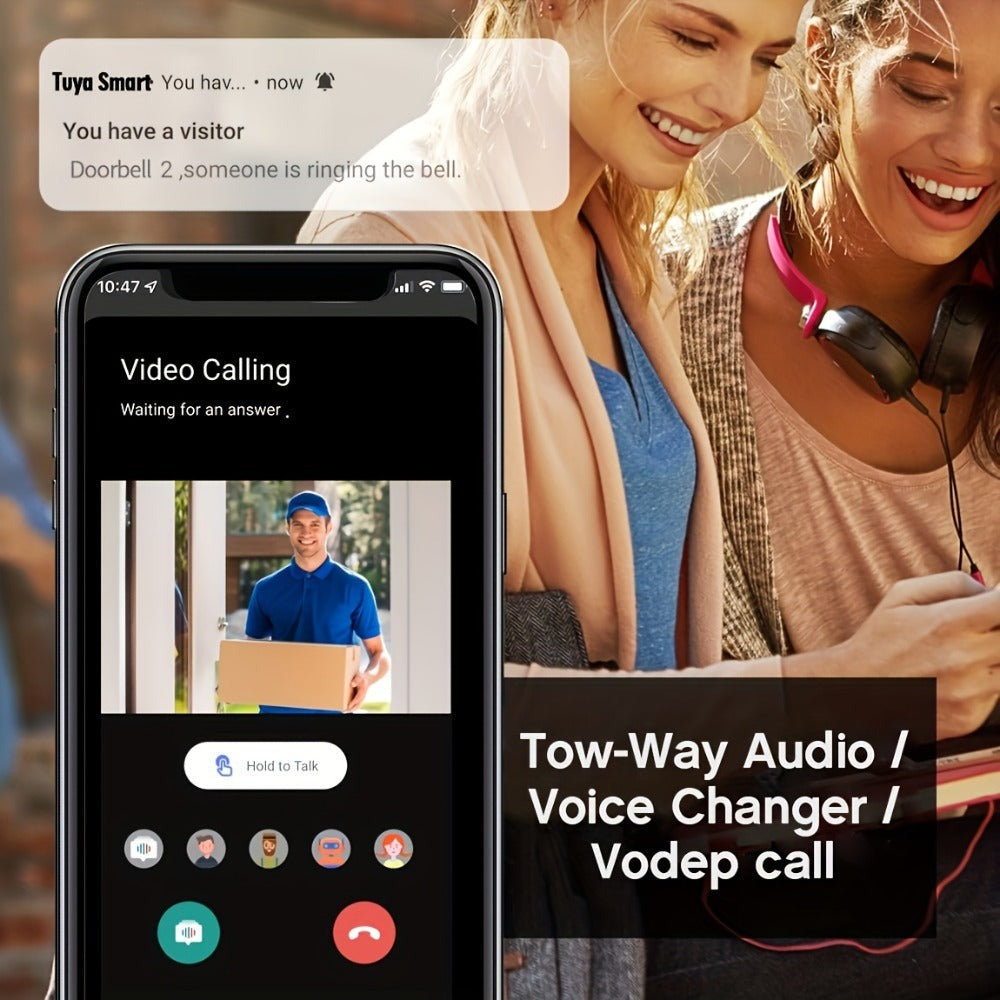 Cámara de Video Timbre Inalámbrica Wi-Fi, Cámara de Video Timbre Interior/Exterior, Detección Humana por IA y Alertas Instantáneas, Visión Nocturna HD 1080P, Audio Bidireccional, Monitor Interior en Tiempo Real, Alimentación USB, Batería de Larga Duración
