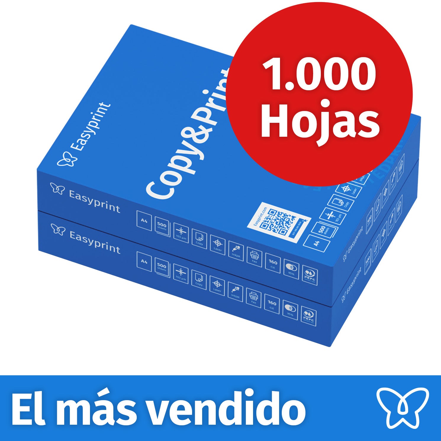 Papel para impresora Easyprint, papel de fotocopia de 1000 hojas, 2 x 500 A4 Premium, blanco alto CIE 160, certificado PEFC