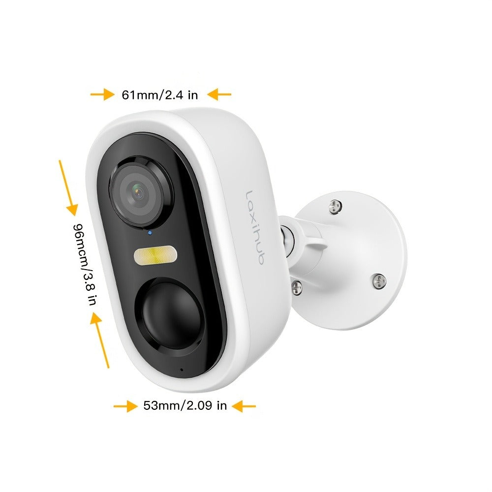 2 piezas Cámara de seguridad exterior LaxiHub, resolución 1296P, cámara CCTV con batería de 5200mAh para seguridad del hogar, almacenamiento en la nube/SD (hasta 256G), detección de movimiento con IA, foco, visión nocturna en color, audio bidireccional, d