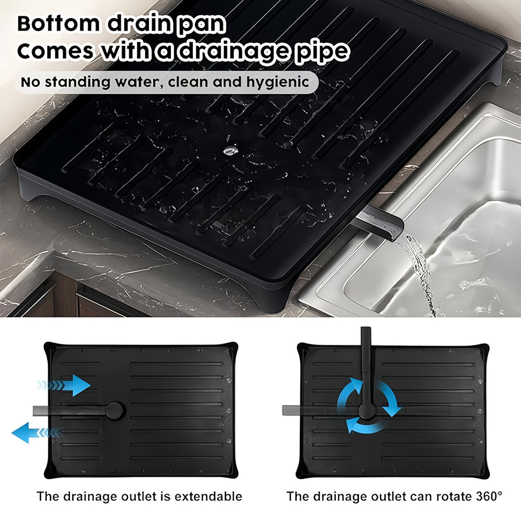 Escurridor de cubiertos de dos niveles con rejilla de drenaje, con salida de agua giratoria de 360°, equipado con una tabla de drenaje y un escurridor de cubiertos, un escurridor de cubiertos para encimera de cocina, un escurridor multifuncional que ahorr