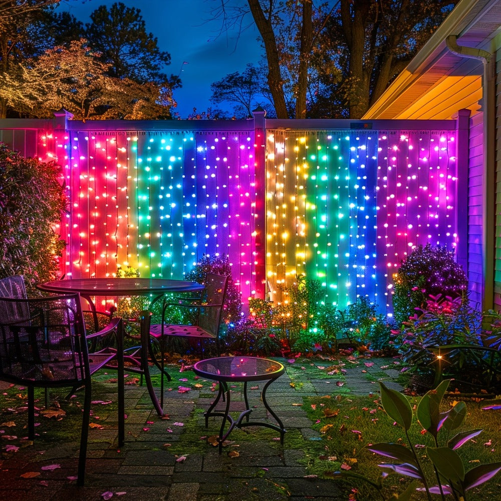 Guirnalda de luces solares de 330 LED 3*3 - 8 modos, control remoto, energía solar, uso durante todo el año, 0 facturas de electricidad, duradera - Perfecta para jardín exterior, patio, gazebo, fiesta, festival, boda, decoración navideña