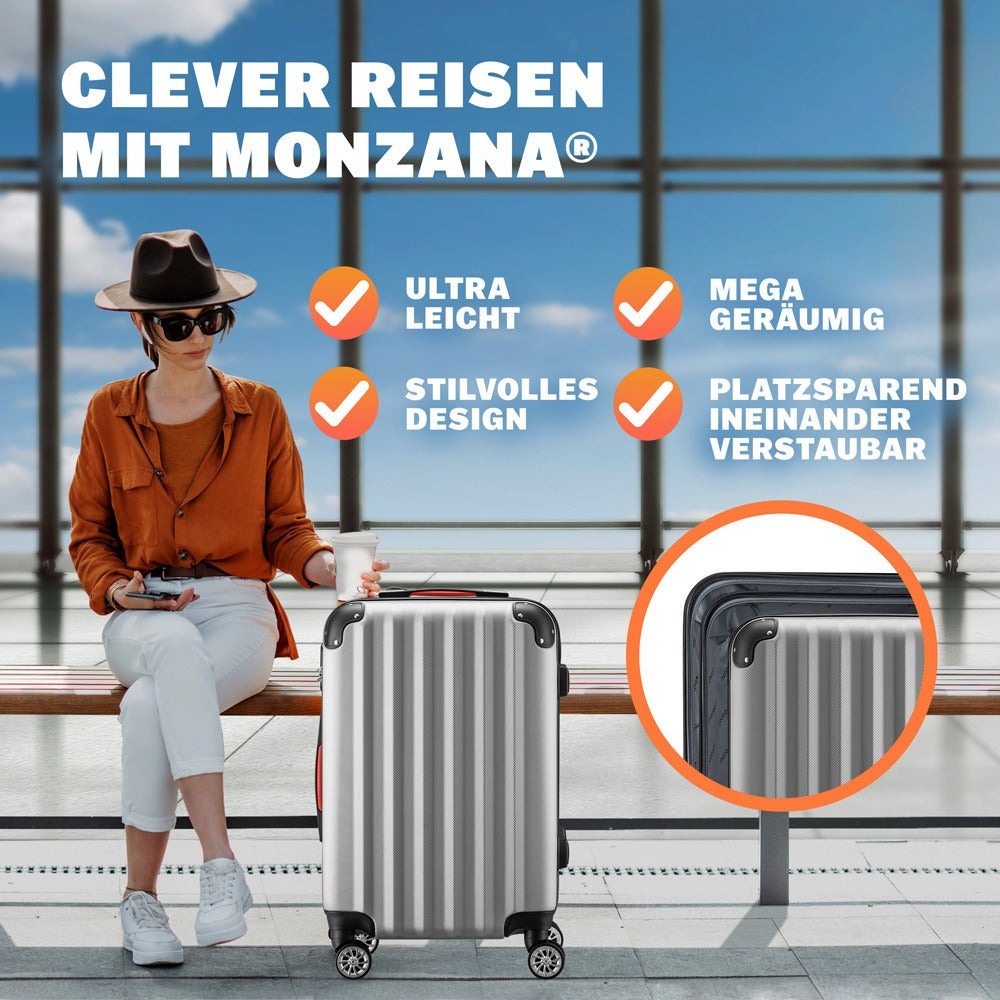 MONZANA® Set de 3 Maletas de Viaje Rígidas M-L-XL 36L 68L 89L Ruedas Giratorias 360° Mango Telescópico Candado Equipaje Cabina