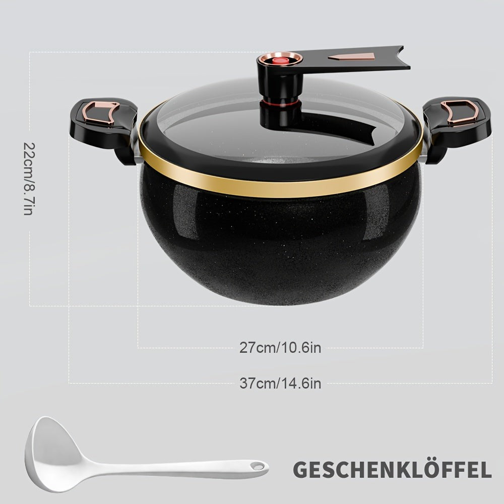 Olla de hierro fundido de 8 litros de alta resistencia | Incluye una cuchara, ideal para cocinar y hacer estofados, multifuncional con tapa, compatible con cocinas de gas e inducción, excelente retención de calor, perfecta para cocinas modernas
