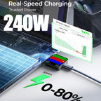 Cable USB-C de carga rápida 240W para móvil tableta y portátil | 240W y 201.17 cm