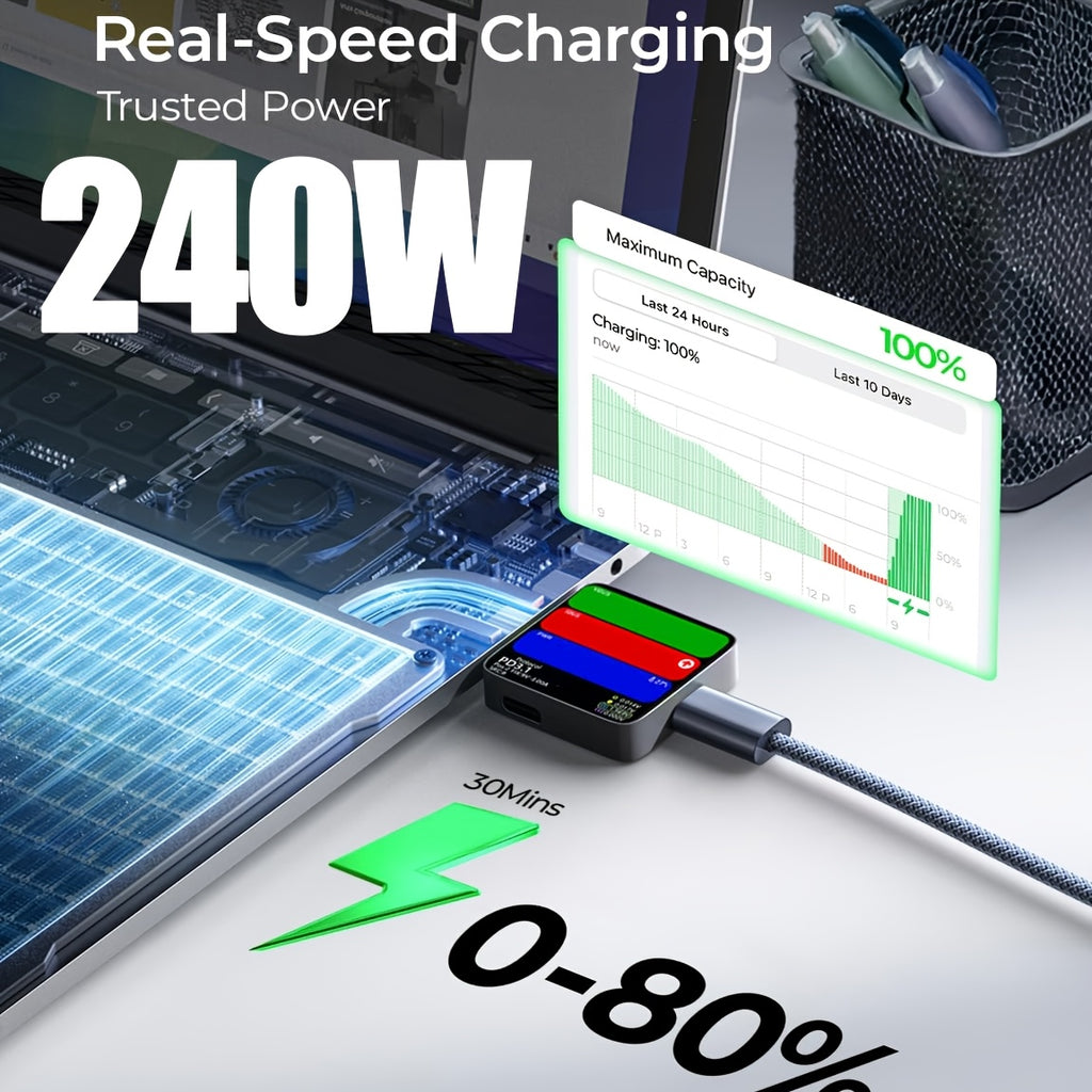 Cables USB-C de carga rápida 240W para portátil tableta y móvil | 240W y 100.58cm y 6 piezas
