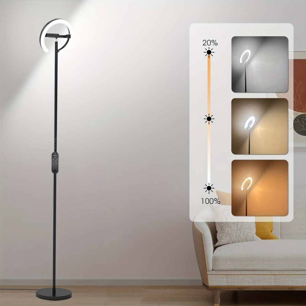 Lámpara de Pie para Sala de Estar, 1.9m de Altura para Dormitorio con 2 Anillos de Luz Giratorios de 312°, 36W Brillante y Regulable sin Escalones