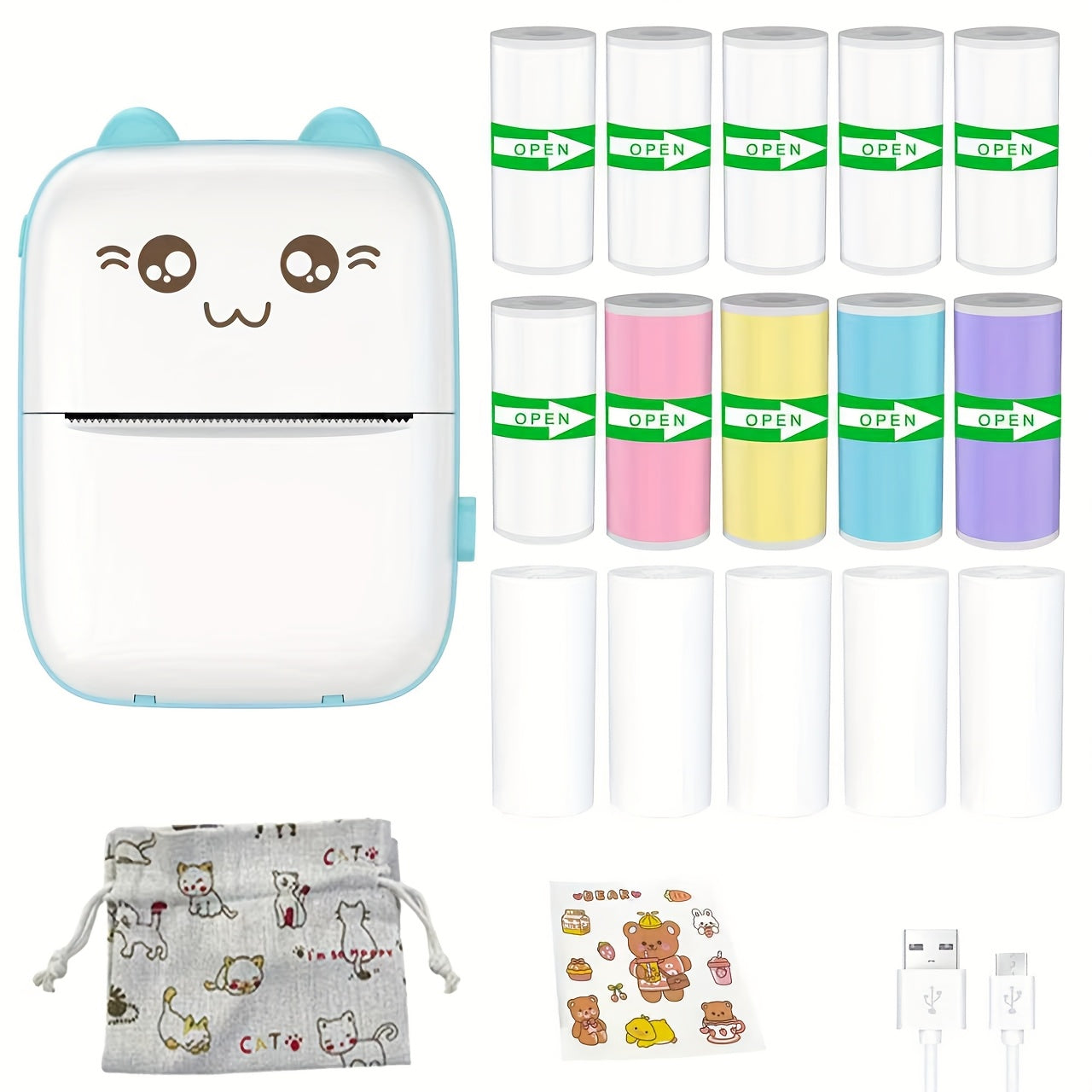 Impresora de Etiquetas Portátil con 15 Rollos de Papel de Impresión, Mini Impresora Inalámbrica Instantánea, Ideal para Imprimir Etiquetas, Recibos, Notas, Manualidades DIY, Compatible con iOS y Android