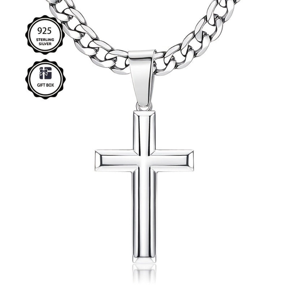Collar con colgante de plata 925 para hombre, cadena cubana de 5 mm con cruz exquisita, peso total del producto (25.29G). Estilo moderno de fiesta callejera, regalo para hombre, regalo para el Día del Padre, regalo para pareja, con caja de regalo