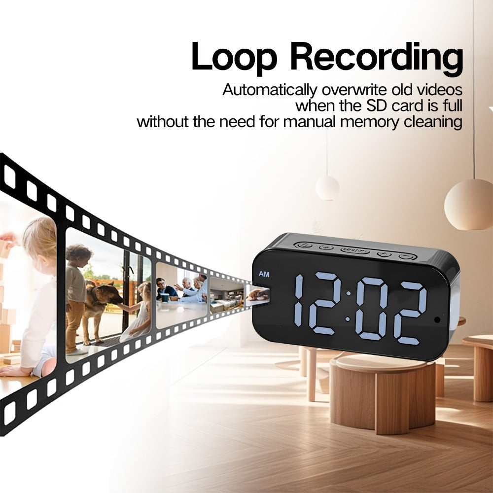 Cámara despertador Wifi 1080P con detección de movimiento, visualización remota y grabación en bucle, incluye tarjeta SD de 16GB, alertas ricas, cámara de vigilancia HD para el hogar, cámara de monitoreo segura adecuada para tu hogar, oficina o mascota
