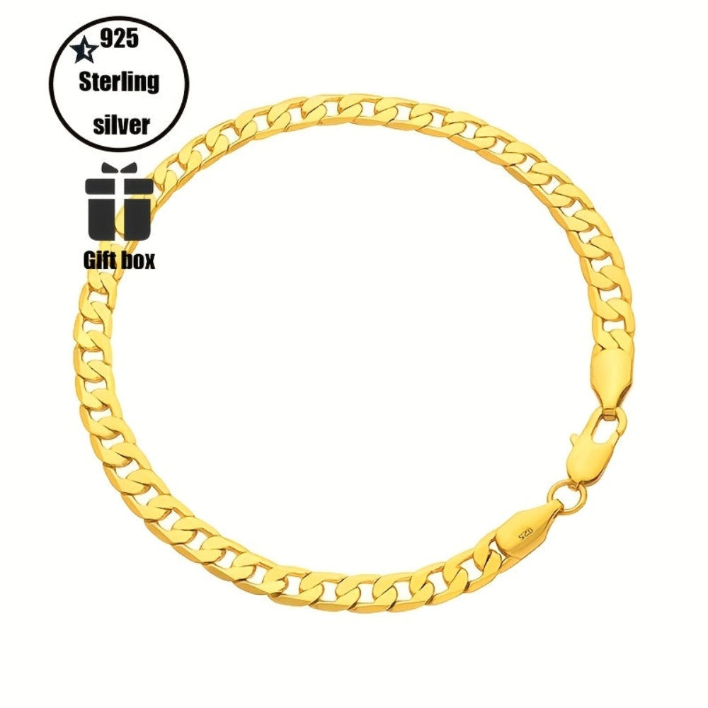 Pulsera Cubana para Hombre de Plata 925, 5 mm de Ancho, Apta para la Piel y Hipoalergénica, Ideal como Regalo para Halloween, Navidad y San Valentín, Viene con una Exquisita Caja de Regalo