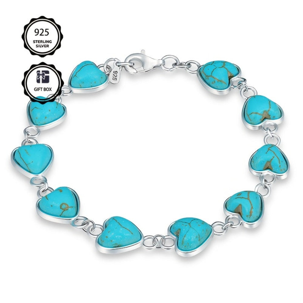 Pulsera de plata 925 para mujer, corazón de turquesa, pulsera exquisita, regalo diario para mujeres, regalo de vacaciones, regalo de San Valentín, regalo del Día de la Madre, regalo de cita, viene con caja de regalo
