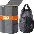 Cesto de lavandería Furnestorica con tapa, diseño de malla transparente con capacidad clara, cesto de ropa de lavandería de 100L con asas y bolsa de lavandería extraíble, cesto de diseño transpirable con tapa para dormitorio, baño, residencia, lavandería,