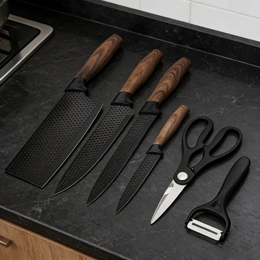 [Especial del Chef | Cuchillo de Cocina] Juego de 6 Cuchillos Profesionales Ultra Afilados, Cuchillo para Cortar Verduras, Cuchillo para Picar Carne, Cuchillo para Frutas, Tijeras Multiusos, Juego de Cuchillos de Cocina Adecuado para Hogar, Cocina, Cocina