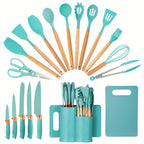 Juego de 19 piezas de cuchillos de cocina modernos y utensilios de cocina - Colección de hojas profesionales con mangos ergonómicos - Accesorios de cocina de alta calidad con soporte de almacenamiento - Herramientas de corte de espiga completa y esenciale