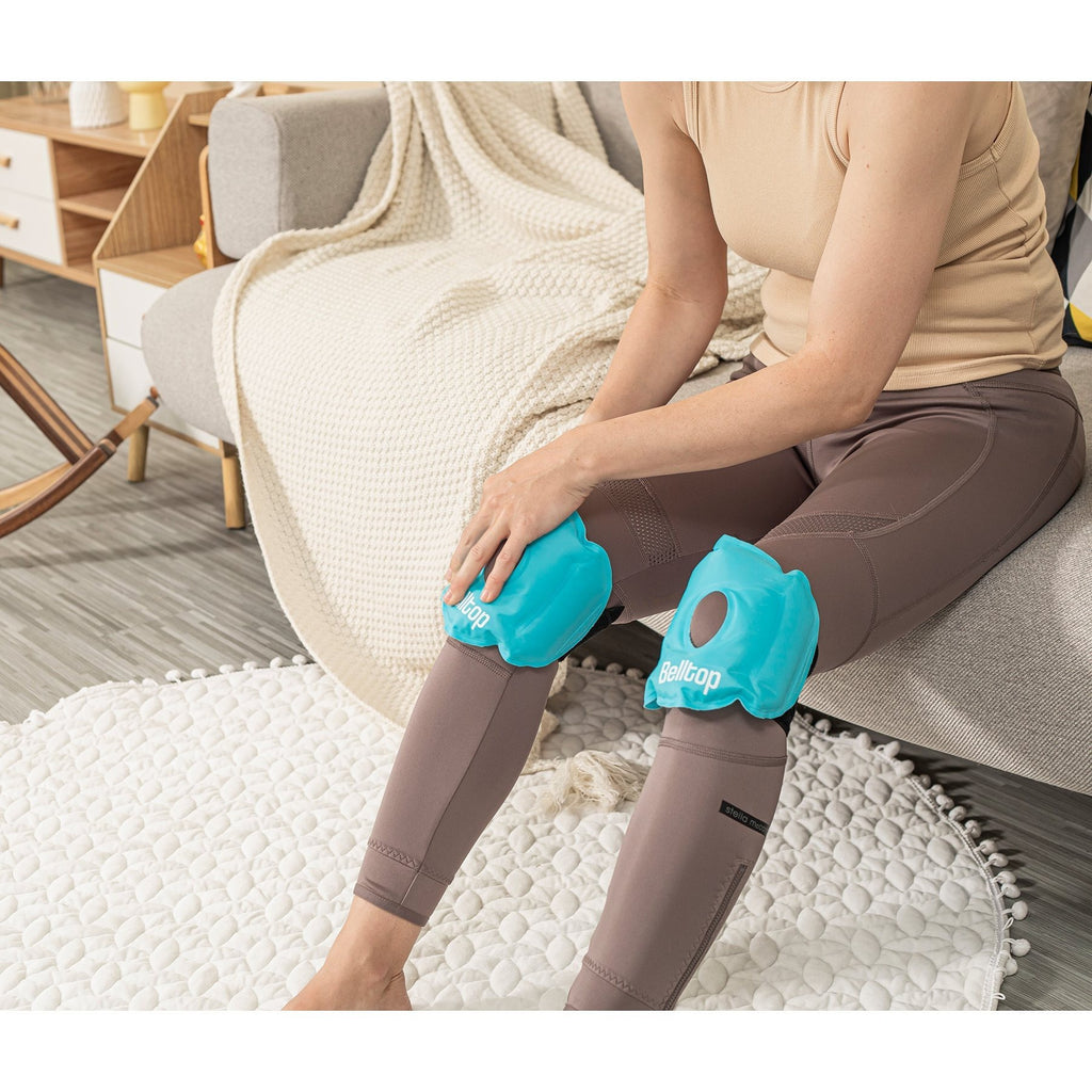 Pack de 2 x Rodillera térmica - bolsa gel frío para lesiones. Hielo para lesiones reutilizable (rodillera ligamento y menisco) con banda ajustable. Rodillera frio calor