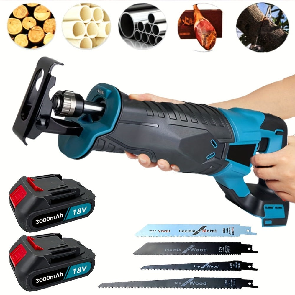 Sierra de vaivén, sierra eléctrica inalámbrica de 500 W con velocidad variable de 0-3500 RPM, 4 hojas, para cortar madera y metal, con 2 baterías de 3.0 A + cargador, para batería Makita