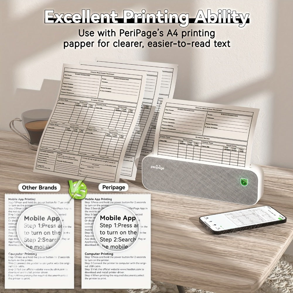Peripage A40, Mini Impresora, Impresora Térmica Portátil, Soporta 20.98cm X 29.69cm Carta US, Impresora Móvil Inalámbrica Sin Tinta para Viajes, Compatible con Android e iOS, Imprime Docs, Papel de Tatuaje