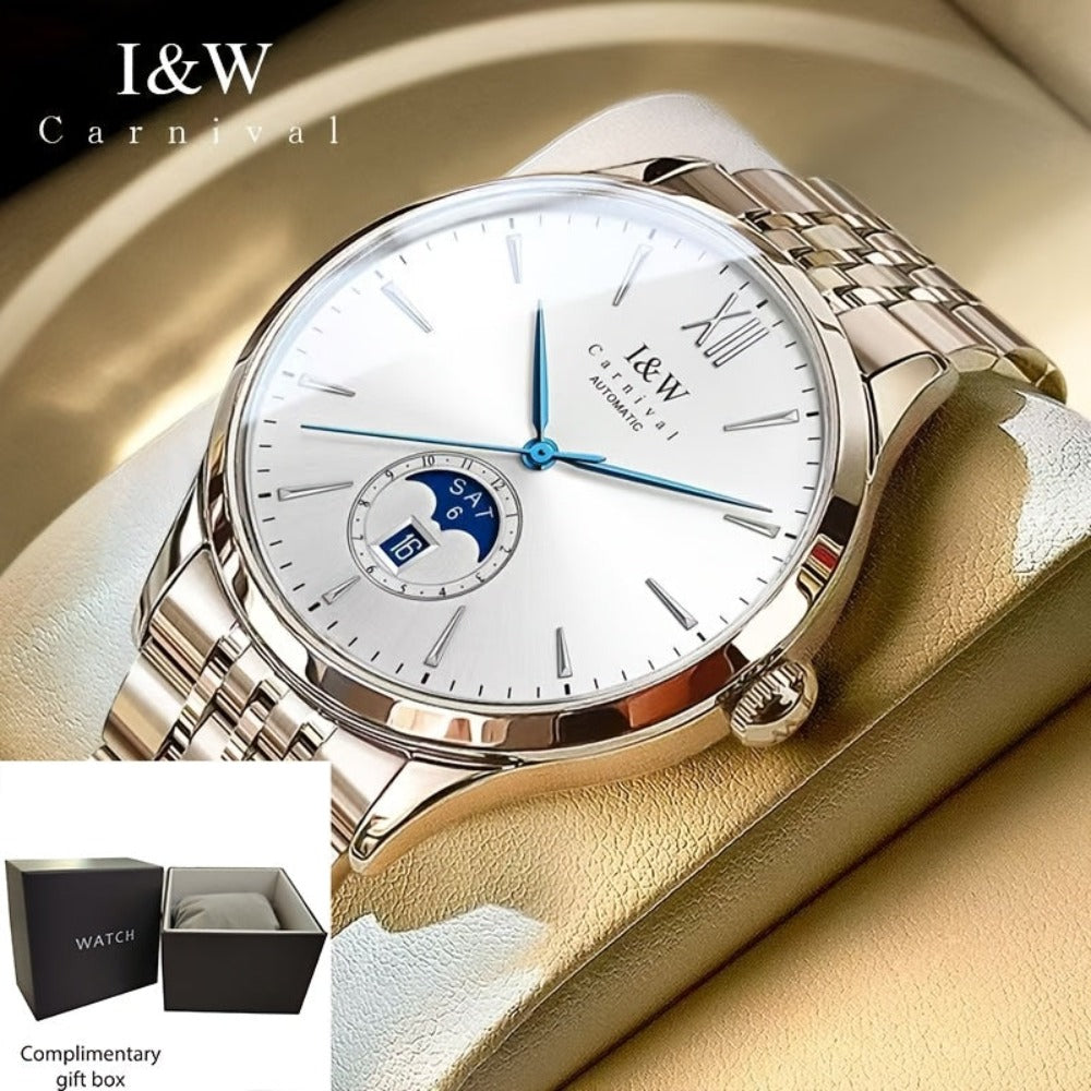 I&W Carnaval Marca de Alta Gama Reloj Mecánico para Hombre Acero Inoxidable Espejo de Sapo Reloj Deportivo de Moda para Hombre Regalos de Vacaciones, Sin Batería
